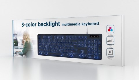 GEMBIRD KLAWIATURA MULTIMEDIALNA Z TRÓJKOLOROWYM PODŚWIETLENIEM USB, US LAYOUT, CZARNA GEMBIRD GEMBIRD KLAWIATURA MULTIMEDIALNA Z TRÓJKOLOROWYM PODŚWIETLENIEM USB, US LAYOUT, CZARNA GEMBIRD
