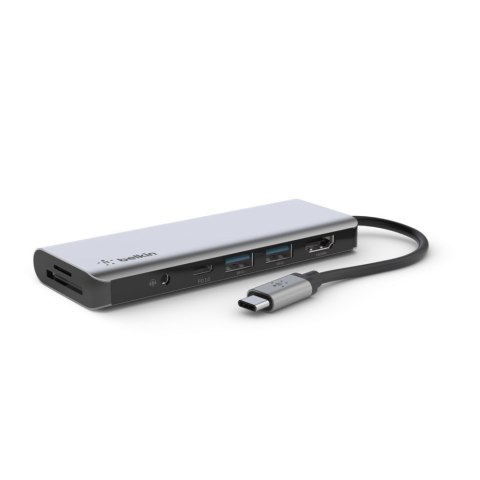 Hub Belkin Connect USB-C 7-in-1 Multiport Adapter 1x4k HDMI/2xUSB-A/1xUSB-C PD3.0/1xRJ45 Gigabit/1xCard reader/1xAudio Grey Belkin Hub Belkin Connect USB-C 7-in-1 Multiport Adapter 1x4k HDMI/2xUSB-A/1xUSB-C PD3.0/1xRJ45 Gigabit/1xCard reader/1xAudio Grey Belkin