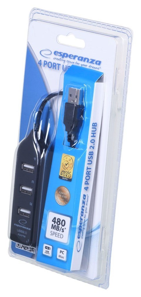 Hub Esperanza EA116 (4x USB 2.0; kolor czarny) Esperanza Hub Esperanza EA116 (4x USB 2.0; kolor czarny) Esperanza