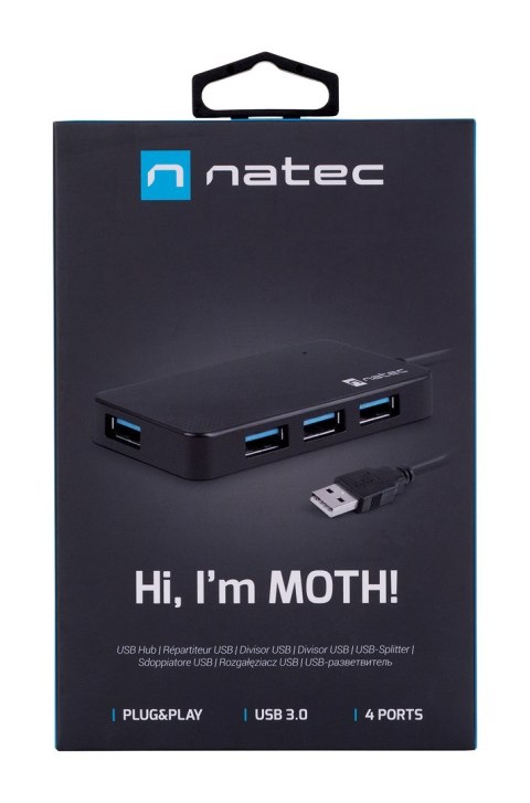 Hub NATEC Moth NHU-1342 (4x USB 3.0; kolor czarny) NATEC Hub NATEC Moth NHU-1342 (4x USB 3.0; kolor czarny) NATEC
