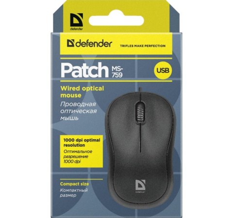 DEFENDER MYSZ PATCH MS-759 OPTICAL 1000DPI 3P CZARNA 52759 Defender DEFENDER MYSZ PATCH MS-759 OPTICAL 1000DPI 3P CZARNA 52759 Defender