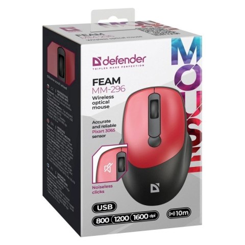 DEFENDER MYSZ FEAM MM-296 RF SILENT CZERWONA Defender DEFENDER MYSZ FEAM MM-296 RF SILENT CZERWONA Defender