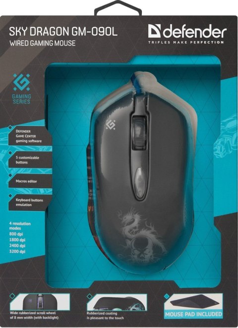 DEFENDER MYSZ PRZEWODOWA SKY DRAGON GM-090L OPTIC 3200DPI 6P 52090 Defender DEFENDER MYSZ PRZEWODOWA SKY DRAGON GM-090L OPTIC 3200DPI 6P 52090 Defender