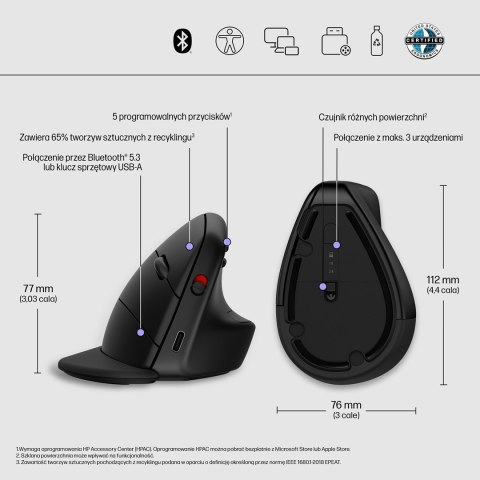 Mysz HP 920 Ergonomic Vertical Mouse Black bezprzewodowa czarna Hewlett-Packard Mysz HP 920 Ergonomic Vertical Mouse Black bezprzewodowa czarna Hewlett-Packard