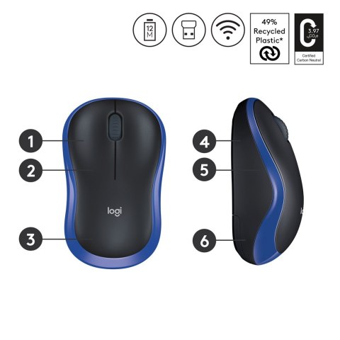 Mysz Logitech M185 910-002239 (optyczna; 1000 DPI; kolor niebieski) Logitech Mysz Logitech M185 910-002239 (optyczna; 1000 DPI; kolor niebieski) Logitech