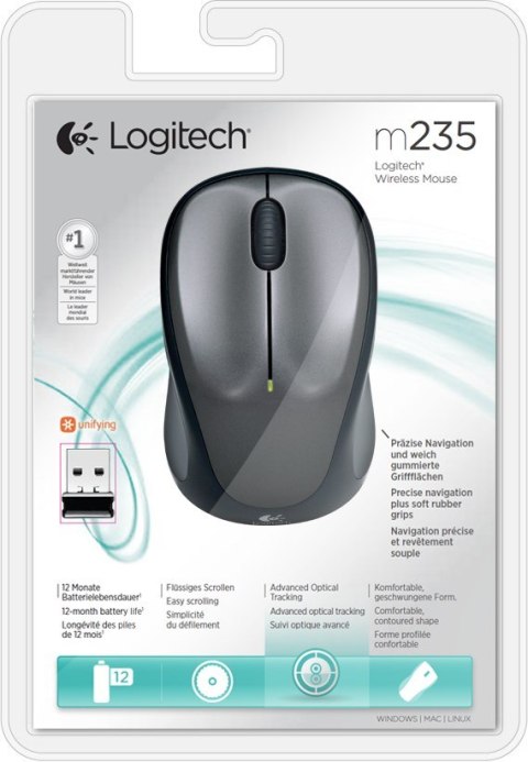 Mysz Logitech M235 910-002201 (optyczna; 800 DPI; kolor szary) Logitech Mysz Logitech M235 910-002201 (optyczna; 800 DPI; kolor szary) Logitech