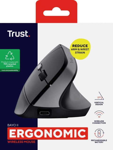 Mysz TRUST BAYO II ERGONOMIC WIRELESS MOUSE BLK (25145) Trust Mysz TRUST BAYO II ERGONOMIC WIRELESS MOUSE BLK (25145) Trust