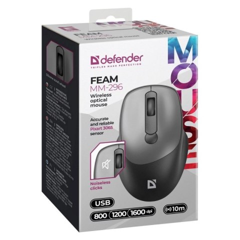 DEFENDER MYSZ FEAM MM-296 RF SILENT SZARA Defender DEFENDER MYSZ FEAM MM-296 RF SILENT SZARA Defender