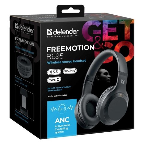 DEFENDER SŁUCHAWKI BLUETOOTH FREEMOTION B695 ANC CZARNE Defender DEFENDER SŁUCHAWKI BLUETOOTH FREEMOTION B695 ANC CZARNE Defender