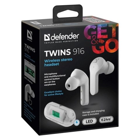 DEFENDER SŁUCHAWKI BLUETOOTH TWINS 916 BIAŁE Defender DEFENDER SŁUCHAWKI BLUETOOTH TWINS 916 BIAŁE Defender