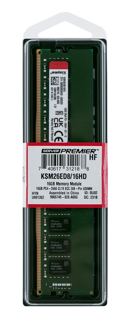 Kingston UDIMM ECC 16GB DDR4 2Rx8 Hynix D 2666MHz PC4-21300 KSM26ED8/16HD Kingston Kingston UDIMM ECC 16GB DDR4 2Rx8 Hynix D 2666MHz PC4-21300 KSM26ED8/16HD Kingston