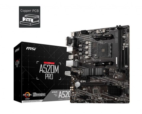 Płyta główna MSI A520M PRO AM4 2DDR4 MSI Płyta główna MSI A520M PRO AM4 2DDR4 MSI