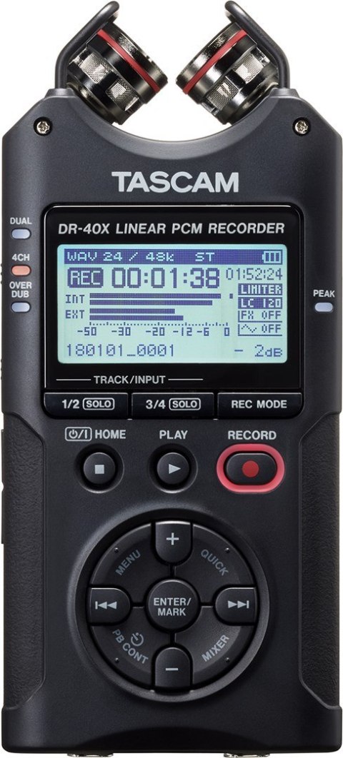 Tascam DR-40X - Przenośny rejestrator cyfrowy z interfejsem USB, zapisujący 2 x stereo, 2 GB karta SD TASCAM Tascam DR-40X - Przenośny rejestrator cyfrowy z interfejsem USB, zapisujący 2 x stereo, 2 GB karta SD TASCAM