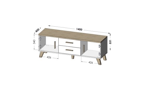 RTV LOTTA 140 2D2S biały+ dąb sonoma Cama MEBLE RTV LOTTA 140 2D2S biały+ dąb sonoma Cama MEBLE