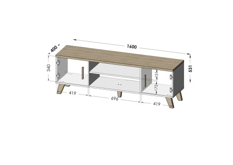 RTV LOTTA 160 2D2K biały+ dąb sonoma Cama MEBLE RTV LOTTA 160 2D2K biały+ dąb sonoma Cama MEBLE