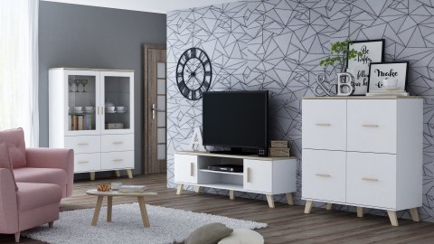 RTV LOTTA 160 2D2K biały+ dąb sonoma Cama MEBLE RTV LOTTA 160 2D2K biały+ dąb sonoma Cama MEBLE