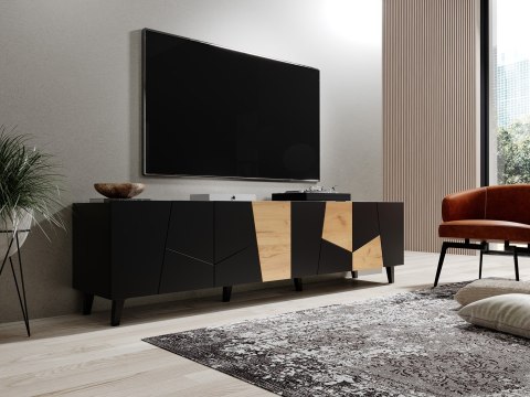 Szafka RTV ETNA 200x42x52 czarny mat + dąb craft Cama MEBLE Szafka RTV ETNA 200x42x52 czarny mat + dąb craft Cama MEBLE