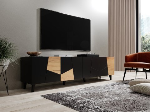 Szafka RTV ETNA 200x42x52 czarny mat + dąb craft Cama MEBLE Szafka RTV ETNA 200x42x52 czarny mat + dąb craft Cama MEBLE