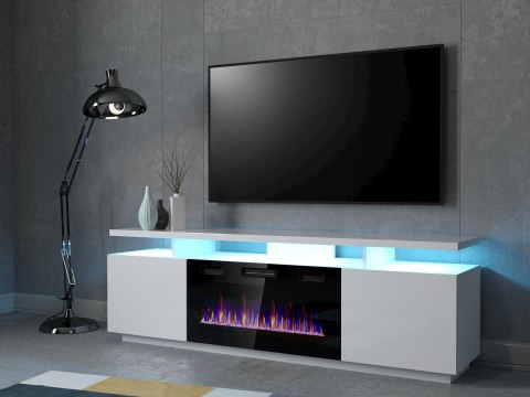 Szafka RTV EVA z kominkiem elektrycznym 180x40x52 biały/biały połysk Cama MEBLE Szafka RTV EVA z kominkiem elektrycznym 180x40x52 biały/biały połysk Cama MEBLE