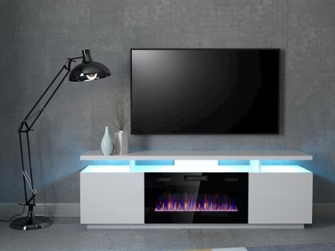 Szafka RTV EVA z kominkiem elektrycznym 180x40x52 biały/biały połysk Cama MEBLE Szafka RTV EVA z kominkiem elektrycznym 180x40x52 biały/biały połysk Cama MEBLE