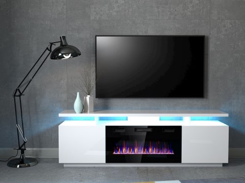 Szafka RTV EVA z kominkiem elektrycznym 180x40x52 biały/biały połysk Cama MEBLE Szafka RTV EVA z kominkiem elektrycznym 180x40x52 biały/biały połysk Cama MEBLE