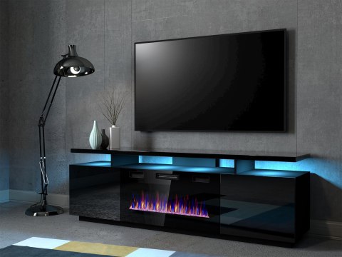Szafka RTV EVA z kominkiem elektrycznym 180x40x52 czarny/czarny połysk Cama MEBLE Szafka RTV EVA z kominkiem elektrycznym 180x40x52 czarny/czarny połysk Cama MEBLE