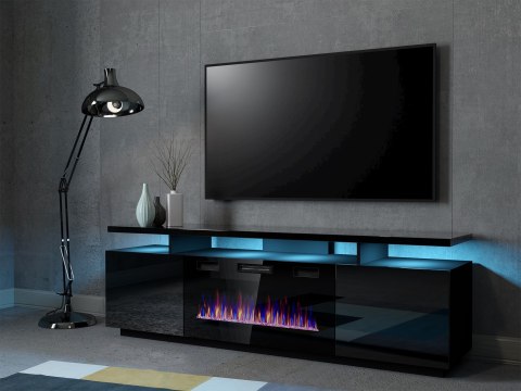 Szafka RTV EVA z kominkiem elektrycznym 180x40x52 czarny/czarny połysk Cama MEBLE Szafka RTV EVA z kominkiem elektrycznym 180x40x52 czarny/czarny połysk Cama MEBLE
