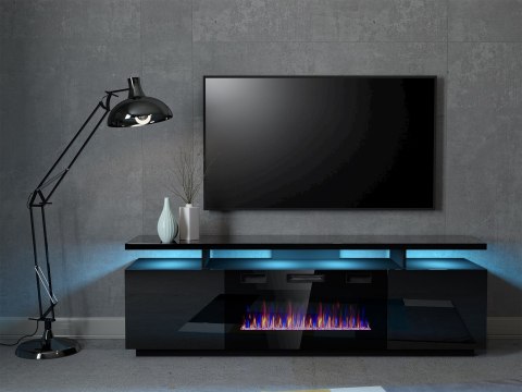 Szafka RTV EVA z kominkiem elektrycznym 180x40x52 czarny/czarny połysk Cama MEBLE Szafka RTV EVA z kominkiem elektrycznym 180x40x52 czarny/czarny połysk Cama MEBLE