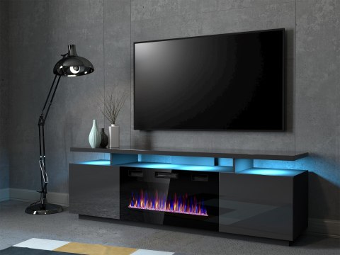 Szafka RTV EVA z kominkiem elektrycznym 180x40x52 grafit/grafit połysk Cama MEBLE Szafka RTV EVA z kominkiem elektrycznym 180x40x52 grafit/grafit połysk Cama MEBLE