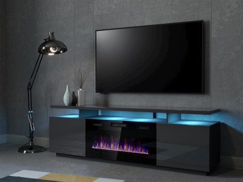 Szafka RTV EVA z kominkiem elektrycznym 180x40x52 grafit/grafit połysk Cama MEBLE Szafka RTV EVA z kominkiem elektrycznym 180x40x52 grafit/grafit połysk Cama MEBLE