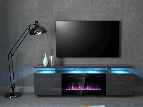 Szafka RTV EVA z kominkiem elektrycznym 180x40x52 grafit/grafit połysk Cama MEBLE Szafka RTV EVA z kominkiem elektrycznym 180x40x52 grafit/grafit połysk Cama MEBLE