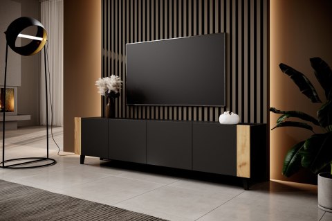 Szafka RTV FARO 200x42x52 czarny mat + dąb craft Cama MEBLE Szafka RTV FARO 200x42x52 czarny mat + dąb craft Cama MEBLE
