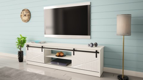 Szafka RTV GRANERO 200x56,7x35 biały/biały połysk Cama MEBLE Szafka RTV GRANERO 200x56,7x35 biały/biały połysk Cama MEBLE