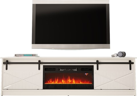 Szafka RTV GRANERO+kominek 200x56,7x35 biały/biały połysk Cama MEBLE Szafka RTV GRANERO+kominek 200x56,7x35 biały/biały połysk Cama MEBLE