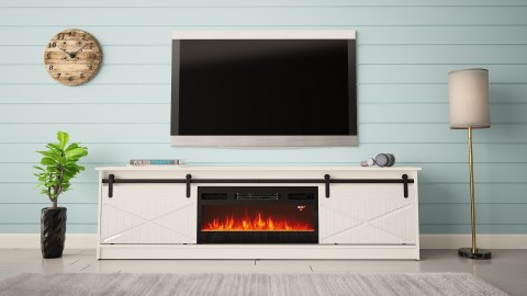 Szafka RTV GRANERO+kominek 200x56,7x35 biały/biały połysk Cama MEBLE Szafka RTV GRANERO+kominek 200x56,7x35 biały/biały połysk Cama MEBLE