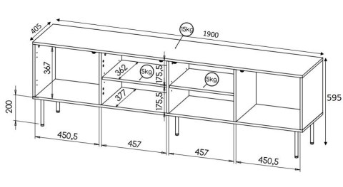 Szafka RTV HOLE 190x40,5xH59,5 czarny mat Cama MEBLE Szafka RTV HOLE 190x40,5xH59,5 czarny mat Cama MEBLE