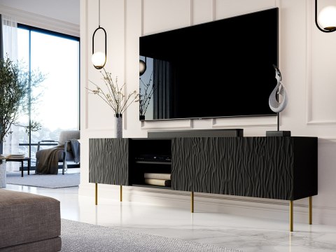 Szafka RTV JUNGLE 190x40,5x59,5 czarny mat + złote nóżki Cama MEBLE Szafka RTV JUNGLE 190x40,5x59,5 czarny mat + złote nóżki Cama MEBLE