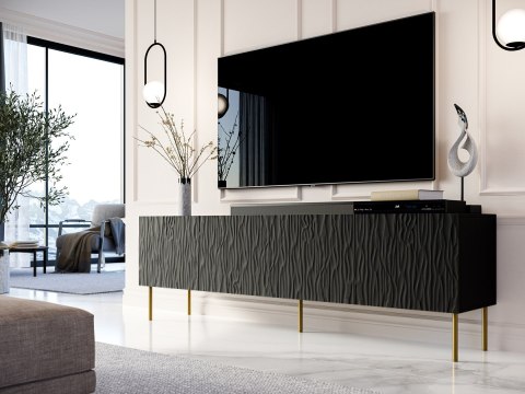 Szafka RTV JUNGLE 190x40,5x59,5 czarny mat + złote nóżki Cama MEBLE Szafka RTV JUNGLE 190x40,5x59,5 czarny mat + złote nóżki Cama MEBLE