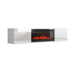 Szafka RTV LUXE 182,6x34,5x37,5 biały/biały połysk + czarny kominek Cama MEBLE