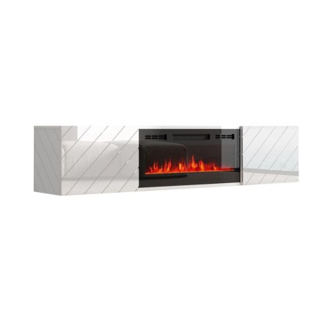 Szafka RTV LUXE 182,6x34,5x37,5 biały/biały połysk + czarny kominek Cama MEBLE Szafka RTV LUXE 182,6x34,5x37,5 biały/biały połysk + czarny kominek Cama MEBLE