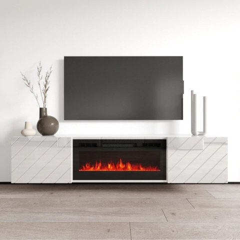 Szafka RTV LUXE 182,6x34,5x37,5 biały/biały połysk + czarny kominek Cama MEBLE Szafka RTV LUXE 182,6x34,5x37,5 biały/biały połysk + czarny kominek Cama MEBLE