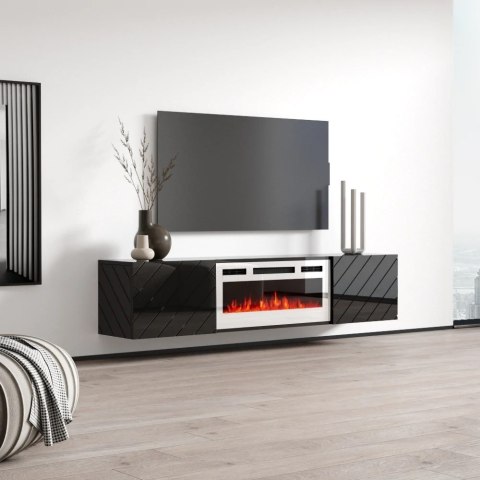 Szafka RTV LUXE 182,6x34,5x37,5 czarny/czarny połysk + biały kominek Cama MEBLE Szafka RTV LUXE 182,6x34,5x37,5 czarny/czarny połysk + biały kominek Cama MEBLE