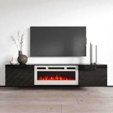 Szafka RTV LUXE 182,6x34,5x37,5 czarny/czarny połysk + biały kominek Cama MEBLE Szafka RTV LUXE 182,6x34,5x37,5 czarny/czarny połysk + biały kominek Cama MEBLE