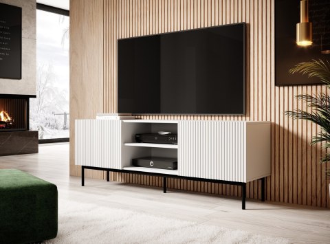 Szafka RTV PAFOS na czarnym stelażu ze stali 150x40x60 biały mat Cama MEBLE Szafka RTV PAFOS na czarnym stelażu ze stali 150x40x60 biały mat Cama MEBLE