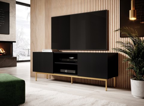 Szafka RTV PAFOS na złotym stelażu ze stali 150x40x60 czarny mat Cama MEBLE Szafka RTV PAFOS na złotym stelażu ze stali 150x40x60 czarny mat Cama MEBLE