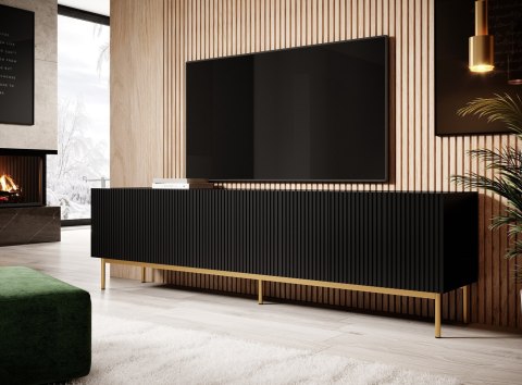 Szafka RTV PAFOS na złotym stelażu ze stali 200x40x60 czarny mat Cama MEBLE Szafka RTV PAFOS na złotym stelażu ze stali 200x40x60 czarny mat Cama MEBLE