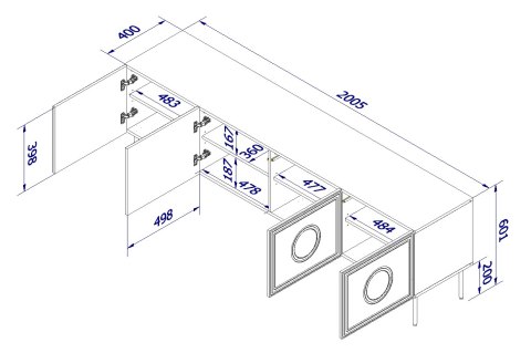 Szafka RTV PALAZZO 200x42x60 czarny + dąb craft Cama MEBLE Szafka RTV PALAZZO 200x42x60 czarny + dąb craft Cama MEBLE