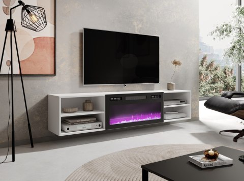 Szafka RTV POLO 180x33x39 biały + kominek czarny Cama MEBLE Szafka RTV POLO 180x33x39 biały + kominek czarny Cama MEBLE