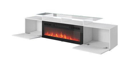 Szafka RTV ROVA z kominkiem elektrycznym 190x37x48 biały/biały połysk Cama MEBLE Szafka RTV ROVA z kominkiem elektrycznym 190x37x48 biały/biały połysk Cama MEBLE