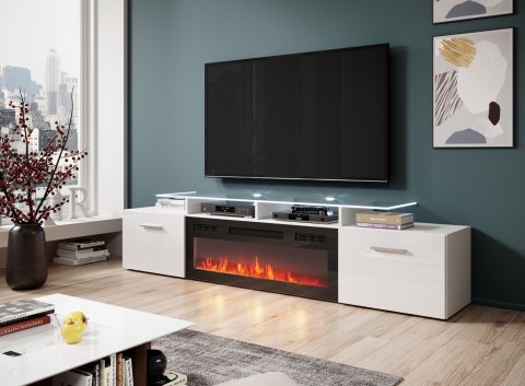 Szafka RTV ROVA z kominkiem elektrycznym 190x37x48 biały/biały połysk Cama MEBLE Szafka RTV ROVA z kominkiem elektrycznym 190x37x48 biały/biały połysk Cama MEBLE